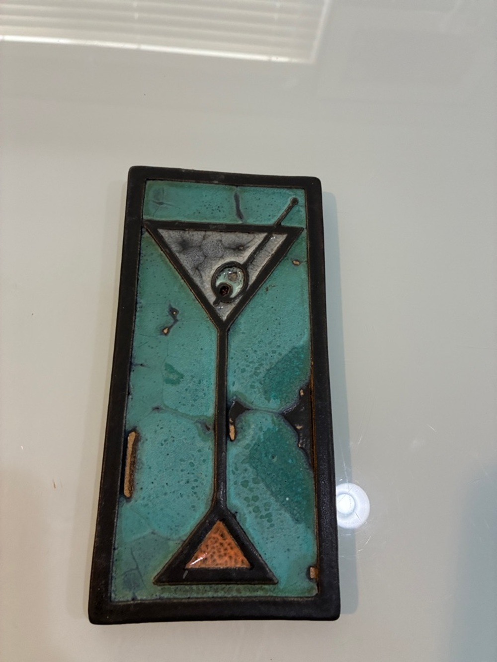 Artisan Turquoise Ceramic Martini with olive  Tile Spalding Studio